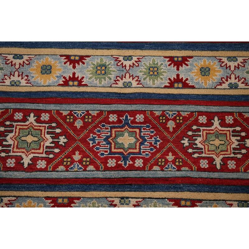 Striped Kazak Oriental Area Rug Handmade Wool Carpet - 5'2" x 6'8"