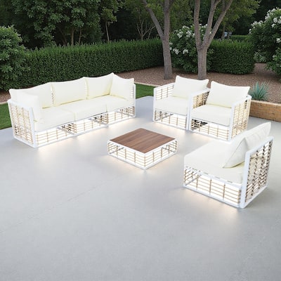7-Piece Outdoor Metal Modular Sectional Sofa Set with Coffee Table and Chairs, Free Combination