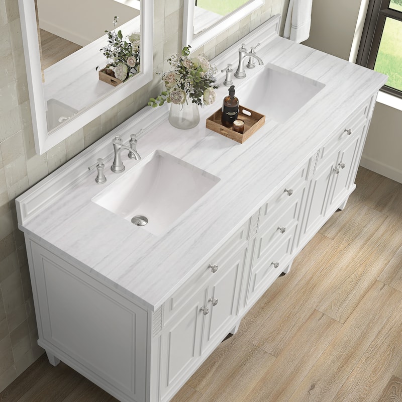James Martin Vanities Lorelai 72" Double Vanity, Bright White - Arctic Fall.