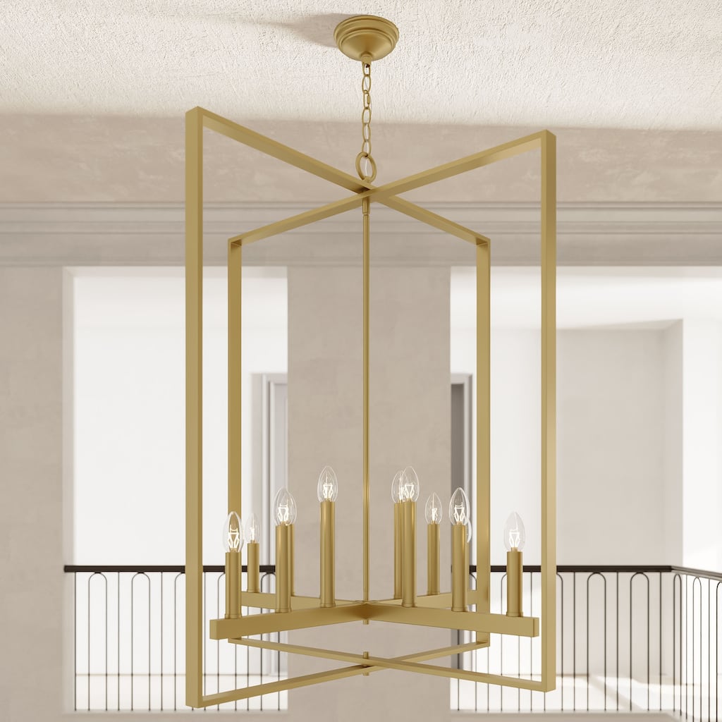 Modern Farmhouse 12-light Geometric Adjustable Metal Candle Chandelier - 31 inches