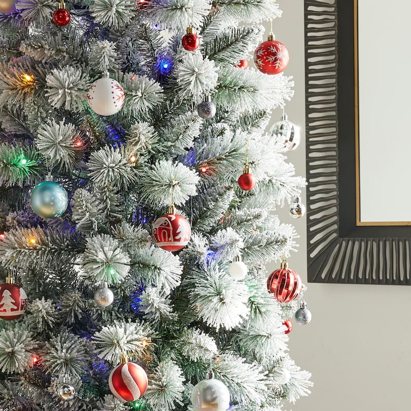 Glitzhome 7.5/9/11ft Pre-Lit Flocked Warm White & Multi-color Artificial Christmas Tree with Remote Controller