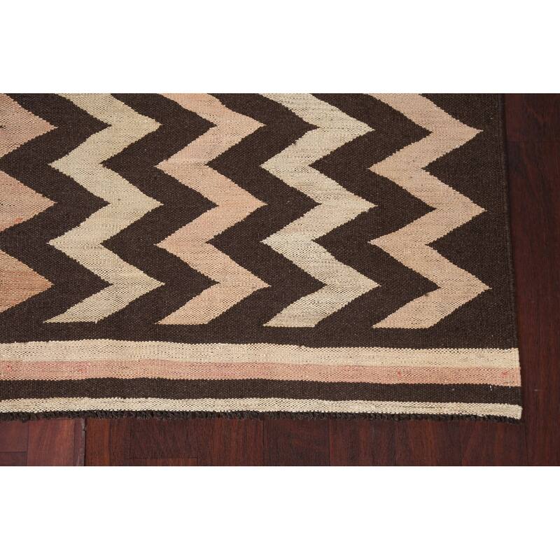 Chevron Style Kilim Natural Dye Wool Area Rug Flat-weave Foyer Carpet - 5'2" x 6'11"