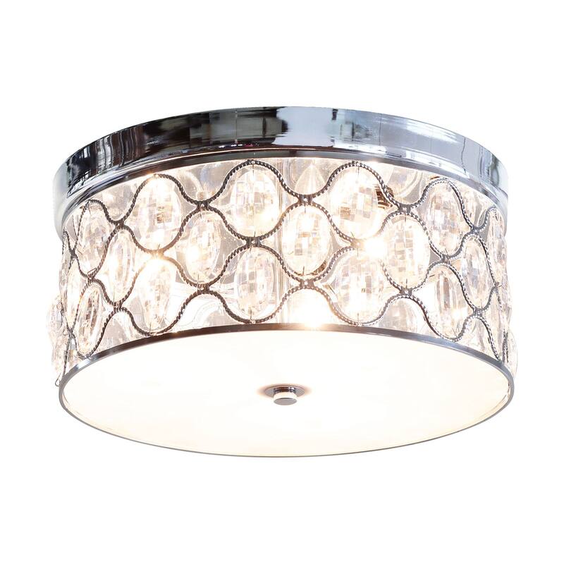 Glame 3-Light Chrome Low Profile Flush Mount Crystal Ceiling Light - 13.8-in W x 6.7-in H