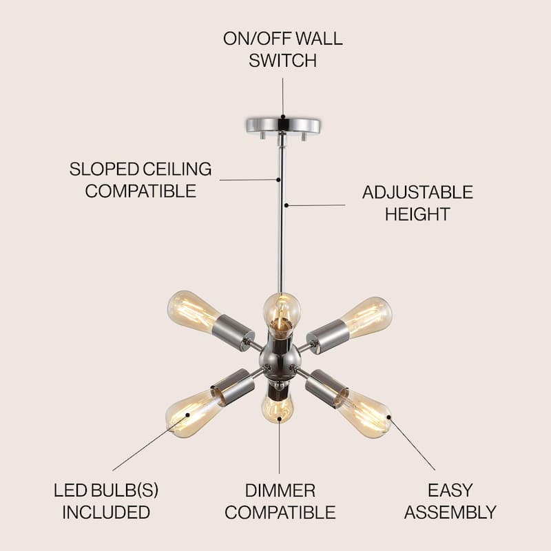 Bailey 17.5" Sputnik Metal LED Chandelier, Nickel by JONATHAN Y