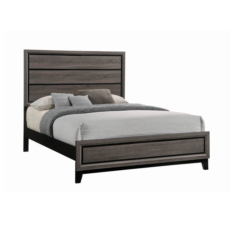 Eastern King Bed Grey Oak Black Frame, Transitional Style Bedroom Furniture, 56.5"H x 79.5"W x 84.5"L