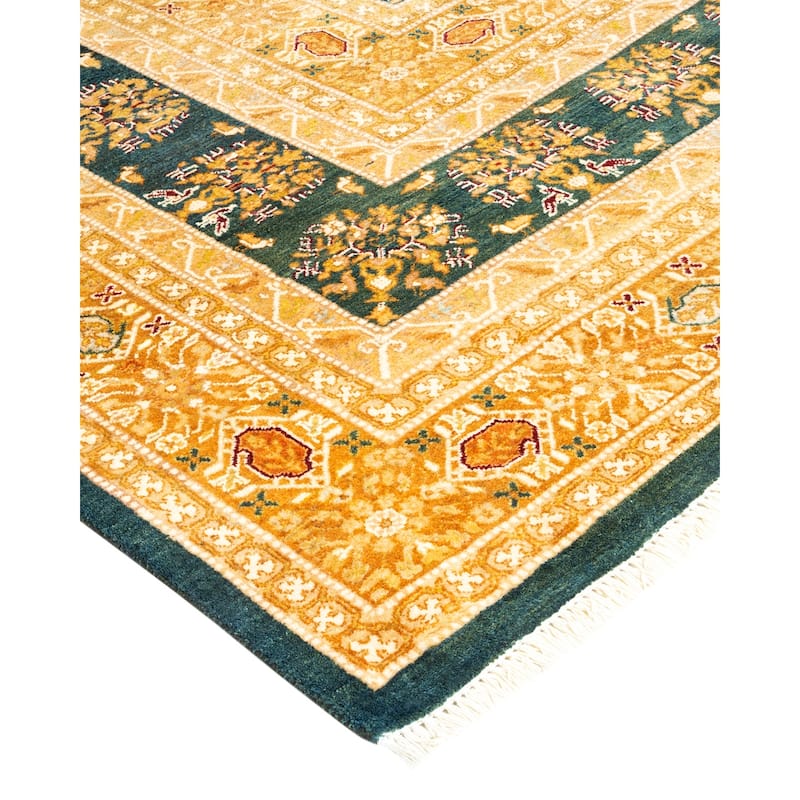 Overton Handknotted Wool Traditional Oriental Green Area Rug - 9' x 12'