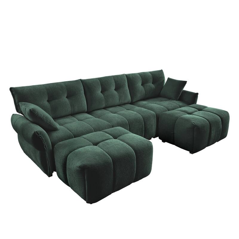 110.2" Chenille 3 Seater Upholstered Sofa, 2 Ottoman