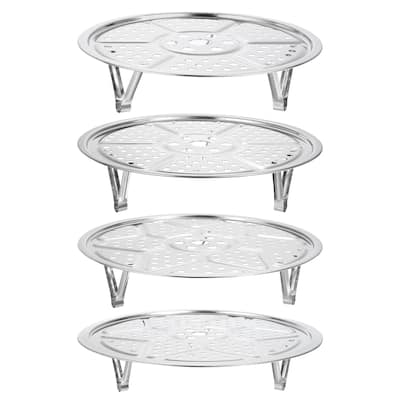 Stainless Steel Steamer Rack w Stand, Insert Stock Pot Steaming Tray - Silver Tone