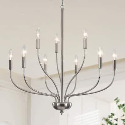 Two layer 9 - Light Classic Farmhouse Chandelier, Lotus Shaped Chandelier For Kitchen Dining Room Bedroom - 27'' H X 28.14'' W