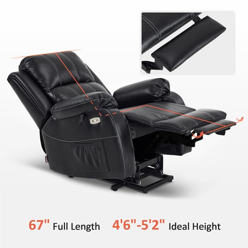 MCombo Small Sized Power Lift Recliner Chair with Massage and Heat, USB Ports, Faux Leather 7409