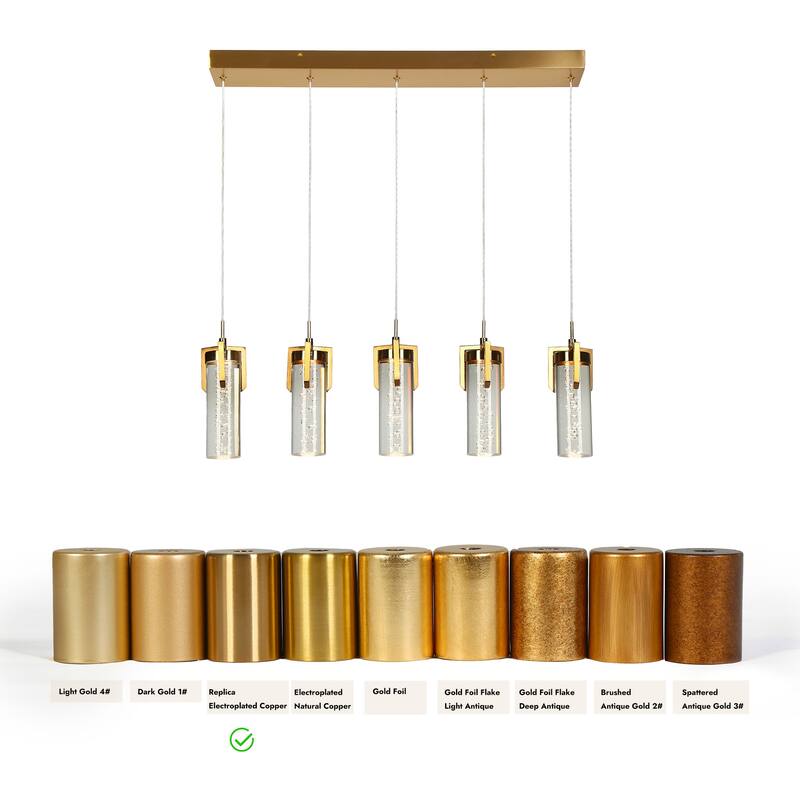 Modern 5-Light Fixture Gold Brass Linear LED Chandelier Acrylic Kitchen Island Light for Dining Room - 28.9" × 10.6" × 4.3"