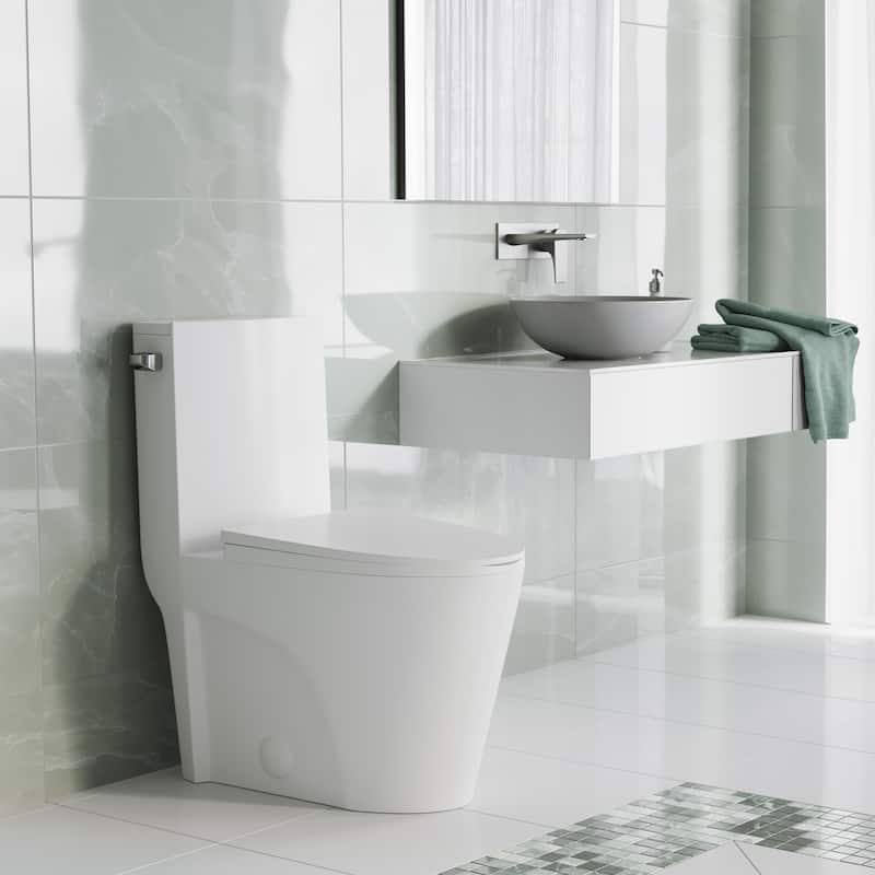 Angers One-Piece Elongated Toilet Left Side Flush, 10" Rough-In 1.28 Gpf - 27" x 15.15" 31.2"