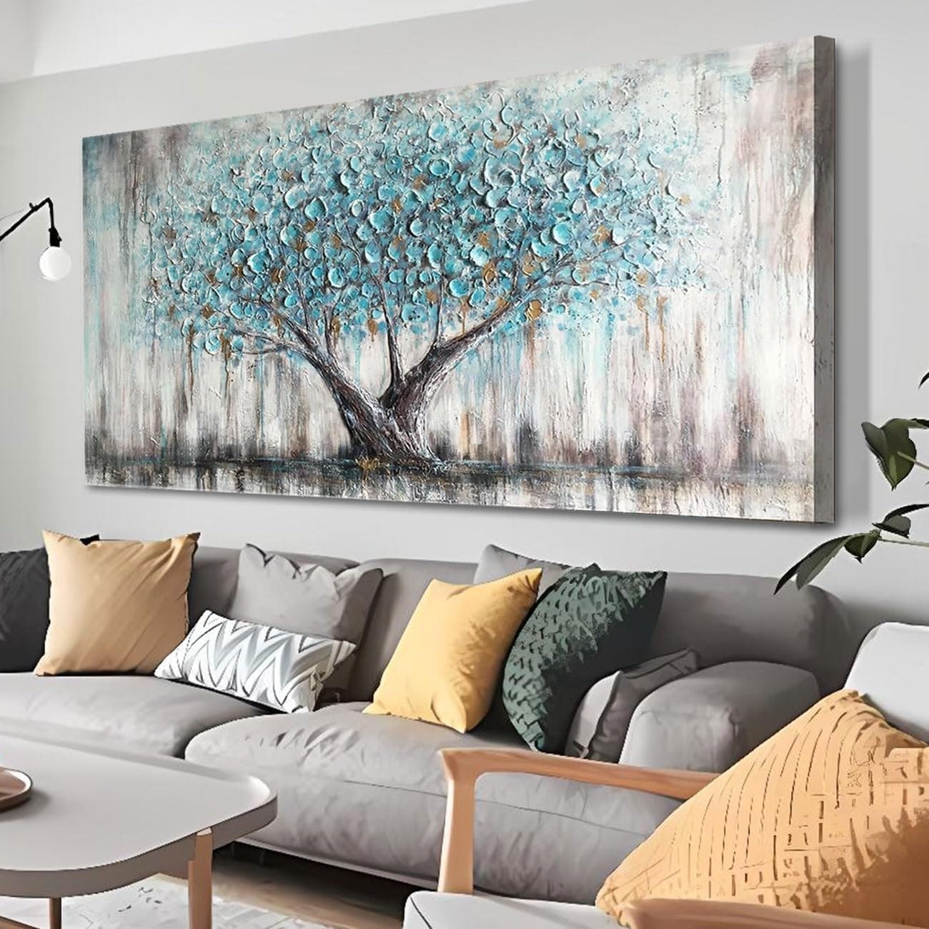 Blue Tree of Life Nature Teal Abstract Textured Painting