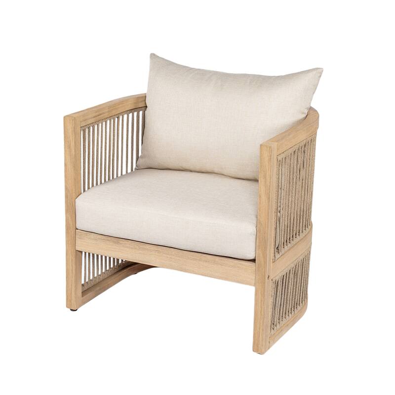Christopher Knight Home - Ferrocona Outdoor Acacia Wood Club Chair with Cushion（Set of 2）and MGO Side Table Set