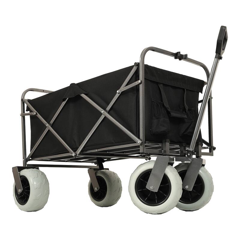 Two Pieces:Heavy-Duty 500lb Capacity Beach Wagon w/9" Pneumatic Tires & Steel Frame;Compact 225lb Foldable Utility Cart w/Straps