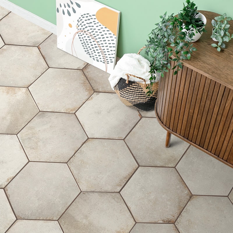 Merola Tile D'Anticatto Hex Bianco 11" x 12-3/4" Porcelain Floor and Wall Tile