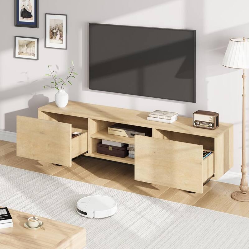 Modern 70" Entertainment Center TV Stand for 65/75/80 Inch TV with 2 Drawers & Open Shelves - N/A