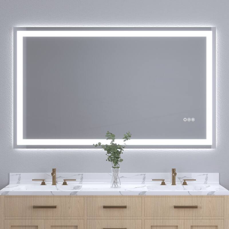 Frameless Tempered MirrorDual LED Light StripsFront and Back Lighting - 60x36