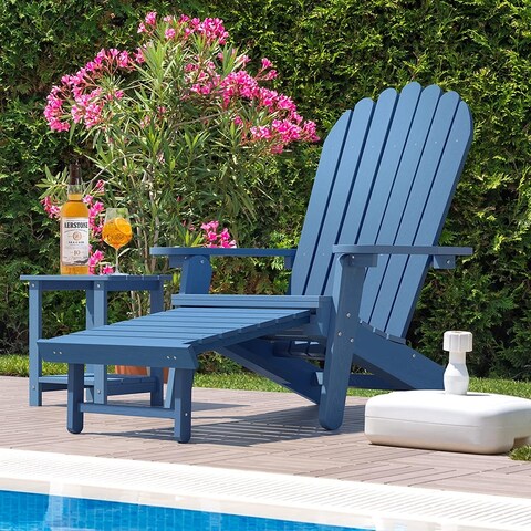 Ravenna Plastic Wood Reclining Adirondack Chair with Pull-out Footrest Navy Blue