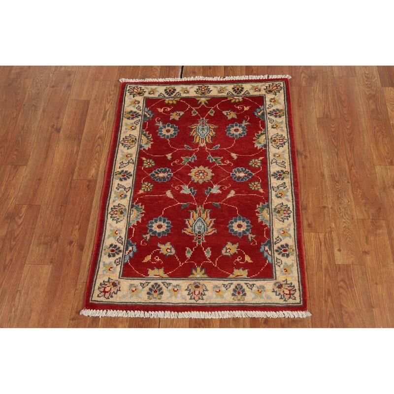 Red Floral Kazak Oriental Accent Rug Hand-Knotted Wool Carpet - 2'0" x 3'0"