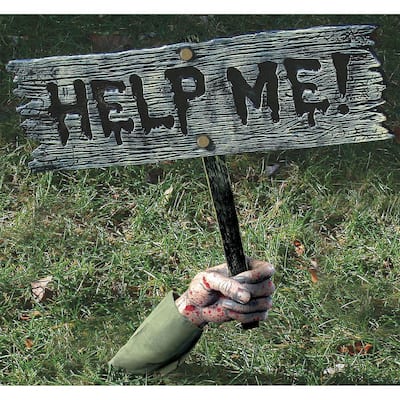 Zombie Arm Holding A "Help Me!" Sign Outdoor Halloween Yard Decoration 19"