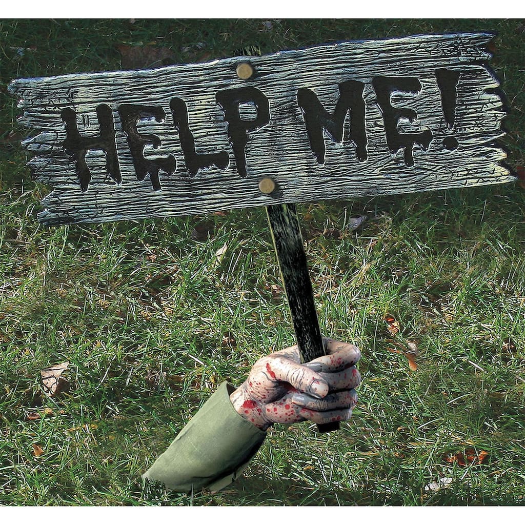 Zombie Arm Holding A "Help Me!" Sign Outdoor Halloween Yard Decoration 19"