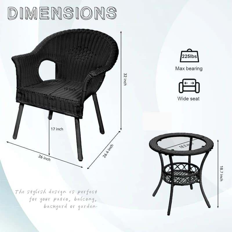 Cozywor 3-Piece Outdoor Wicker Patio Bistro Chair Set