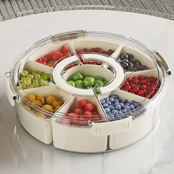 Innovaze 9-Compartment Round Food Storage Box with Removable Trays, Leak-Proof Lid & Carry Handle