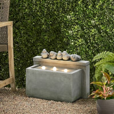 Gray Resin Rectangular Birds Outdoor Fountain with Lights