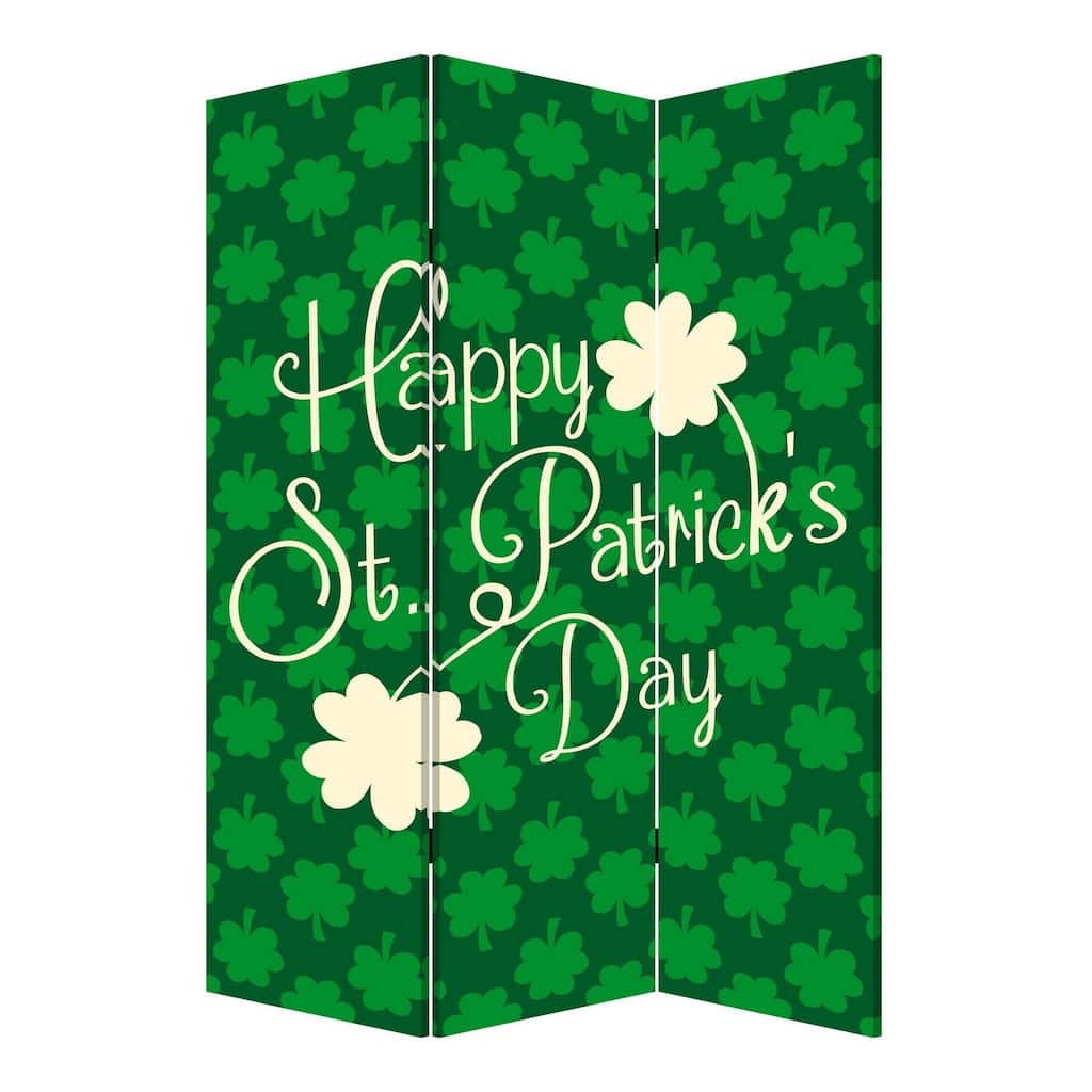72 Inch 3 Panel Canvas St Patricks Day Print Room Divider,Green