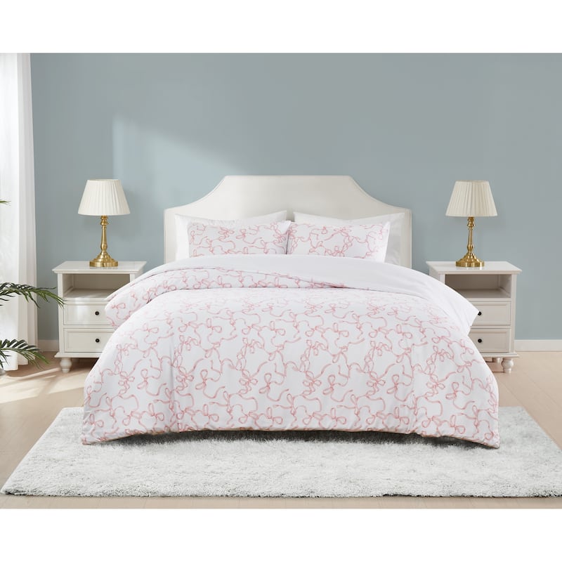 Truly Soft Printed Bow 3 Piece Comforter Set - King - White/Pink