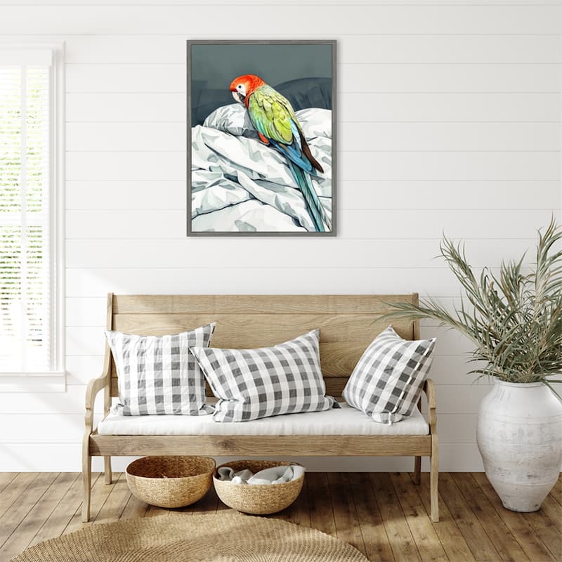 Animal Watercolor Art Bird Sleeping Parrot by Justyna Jaszke Framed Canvas Wall Art