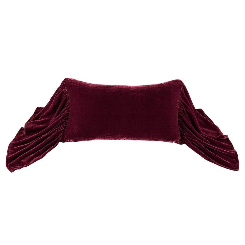 HiEnd Accents Stella Faux Silk Velvet Romantic Western Long Ruffled Decorative Throw Pillow, 14"x26" - Garnet Red