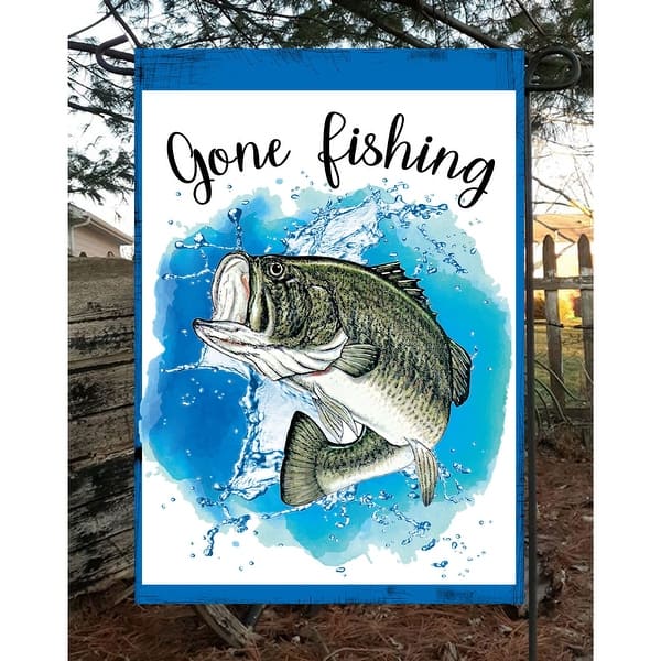 Blue and Green Gone Fishing Outdoor Garden Flags 18 x 12 - Bed