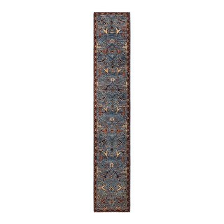 Hand Knotted Traditional Tribal Wool Light Blue Area Rug - 2' 7" x 14' 9"