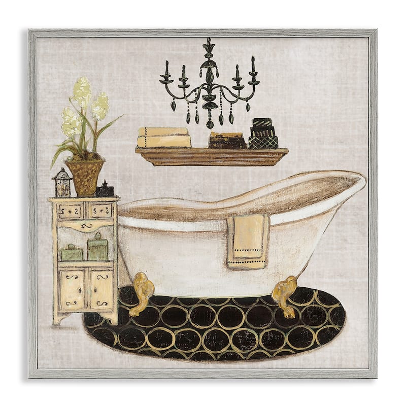 Stupell Serene Vintage Bathtub Framed Giclee Art Design By Janet Tava - 24 x 24 - Grey
