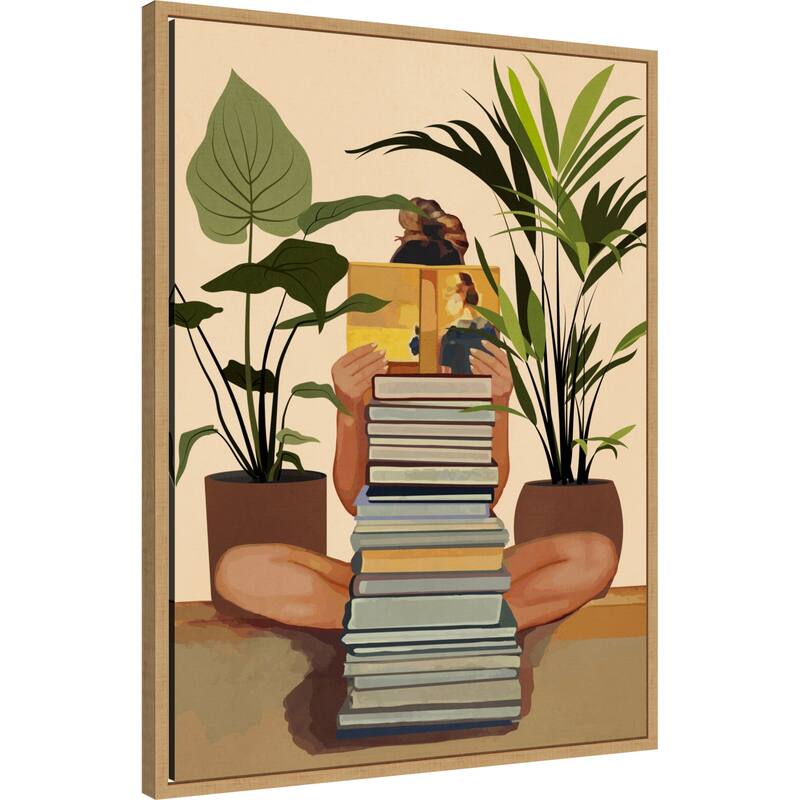 Book Lover by City Art (23 x 30 in.), Framed Canvas Wall Art Print