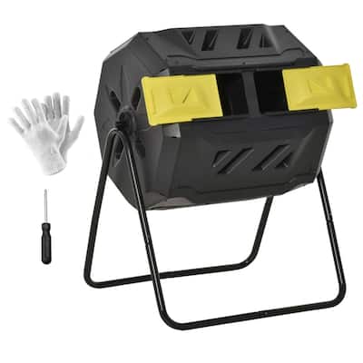 Two-Chamber Tumbling Compost Bin with 360 Rotation & Gloves - 28''L x 25.5''W x 37.75''H