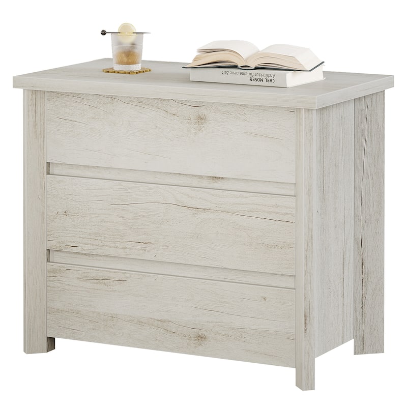 Oversized 3-Drawer Wood Nightstand, Large Storage Night Stand for Bedroom