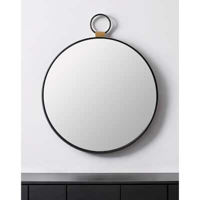 HomeRoots 23" Black Round Metal Framed Accent Mirror - 19.7' X '22.8' X '0.8