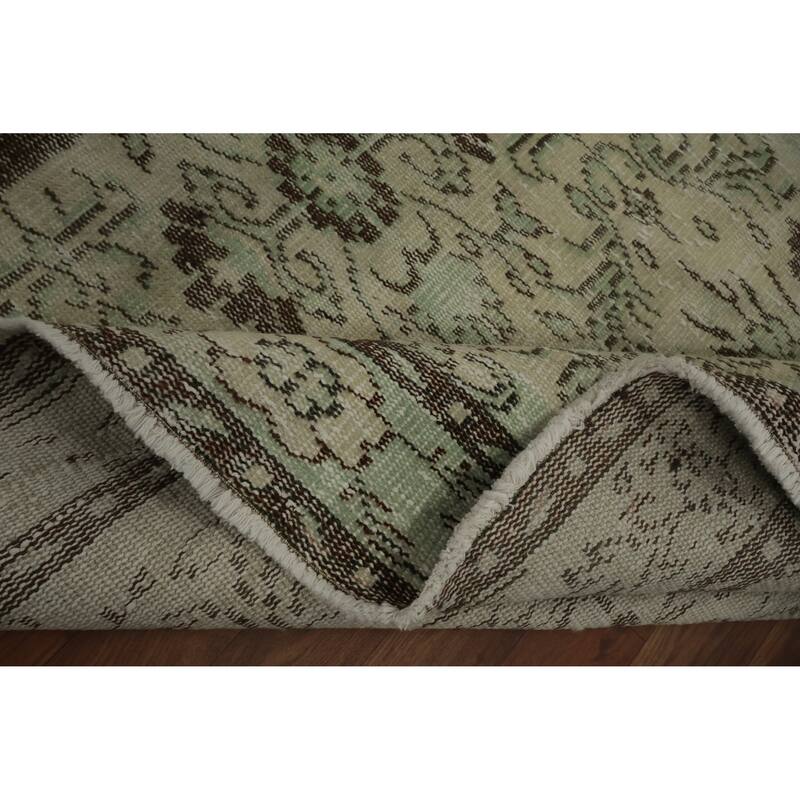 Hand Knotted Oriental 100% Wool Carpet Transitional Floral Green Anatolian Area Rug - 9' 4'' X 5' 2''