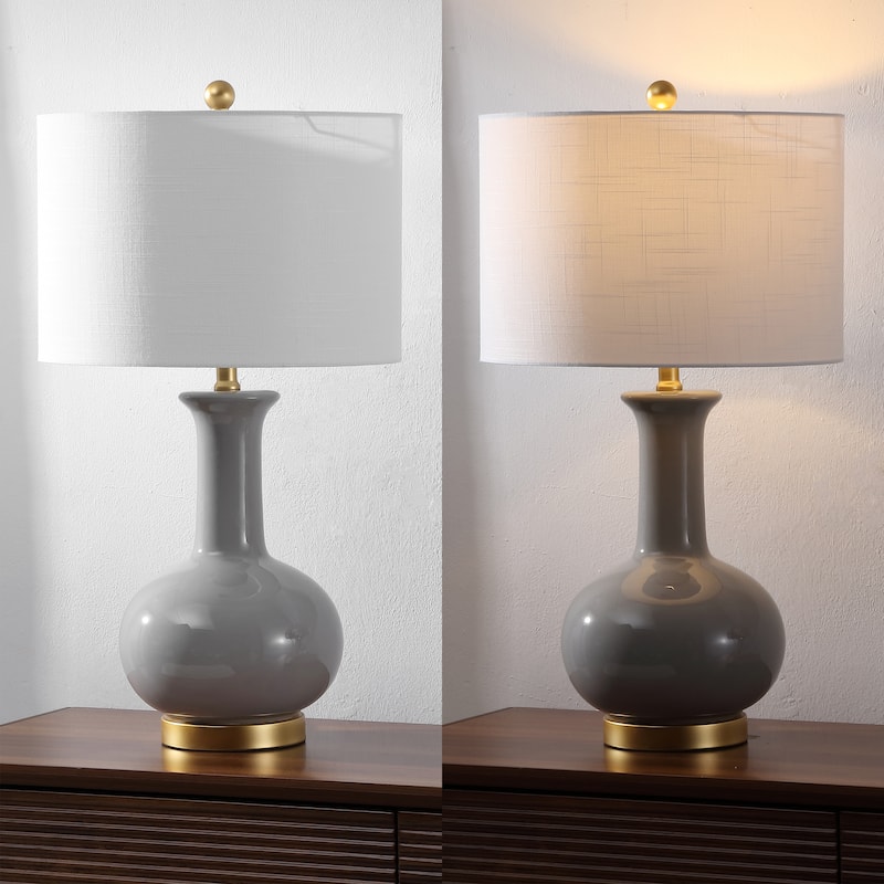 School 27" Ceramic/Metal LED Table Lamp, White/Gold Leaf by JONATHAN Y