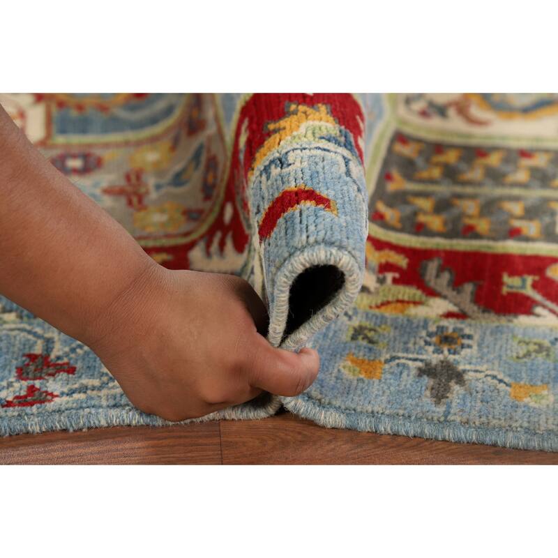 Garden Design Kazak Accent Rug Hand-Knotted Blue Wool Carpet - 4'0" x 5'10"