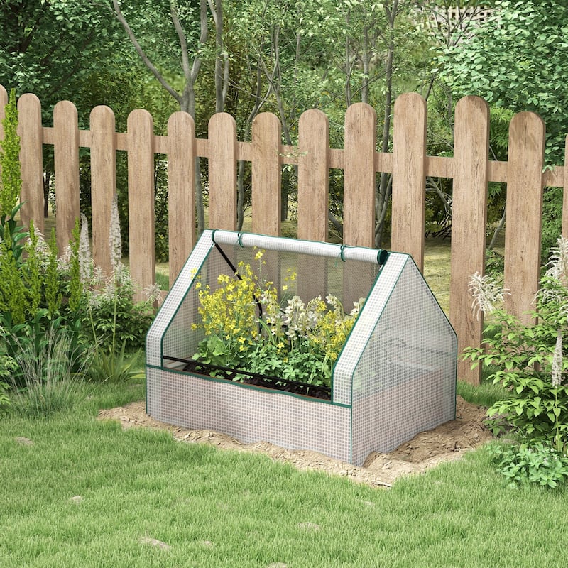 Countryside Style Garden Bed with Mini Greenhouse Cover 1 Raised Flower Pot, for Patio Garden Balcony - 8' x 10'