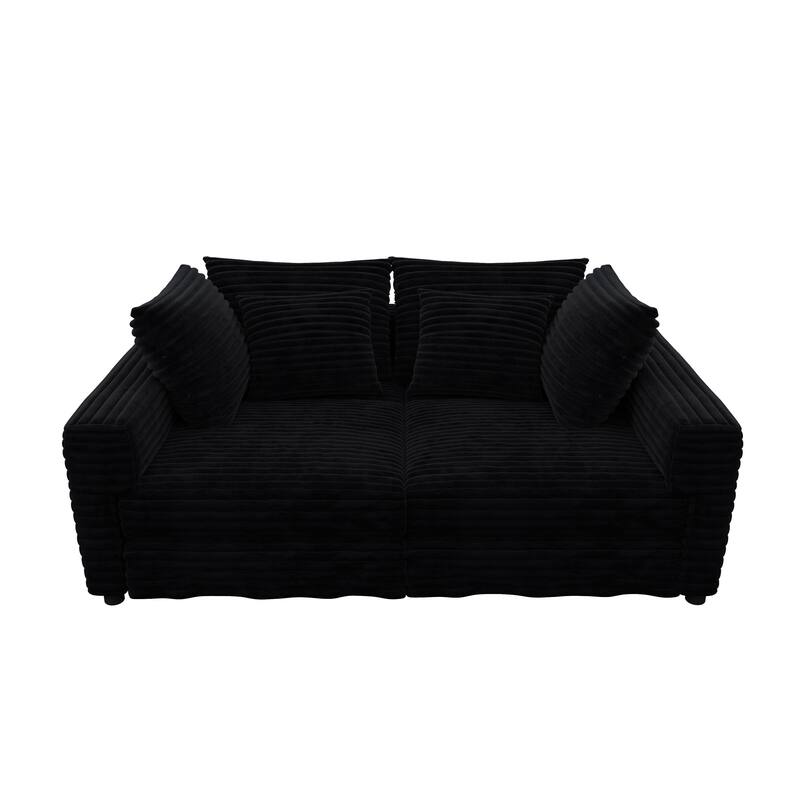102.4" Corduroy Couch with Ottomans, 4 Seat Convertible Modular Sectional Sofa, Upholstered Couches with Pillows for Living Room