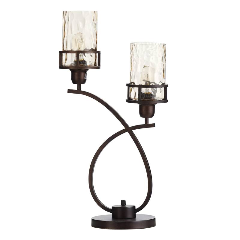 StyleCraft Table Lamp - Bronze Finish - Amber Glass Shade - Bronze