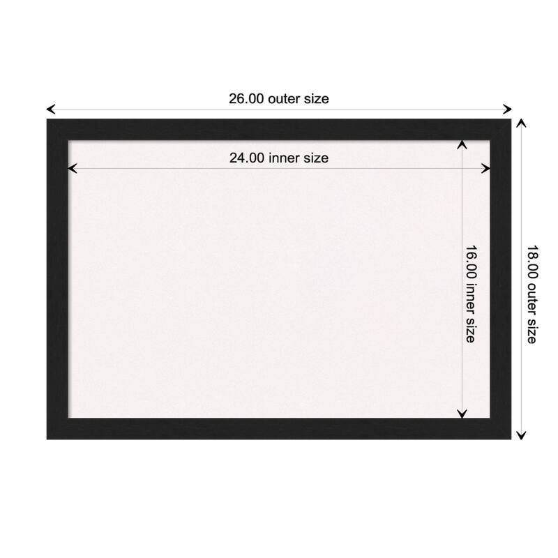 Grace Narrow Framed White Corkboard Bulletin Board - Grace Brushed Metallic Black Narrow - Board Size 24x16