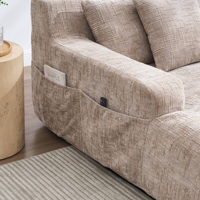 Modern Chenille Lazy Sofa Chaise Lounge Armchair Sofa Bed with 3 Pillows for Living Room Bedroom