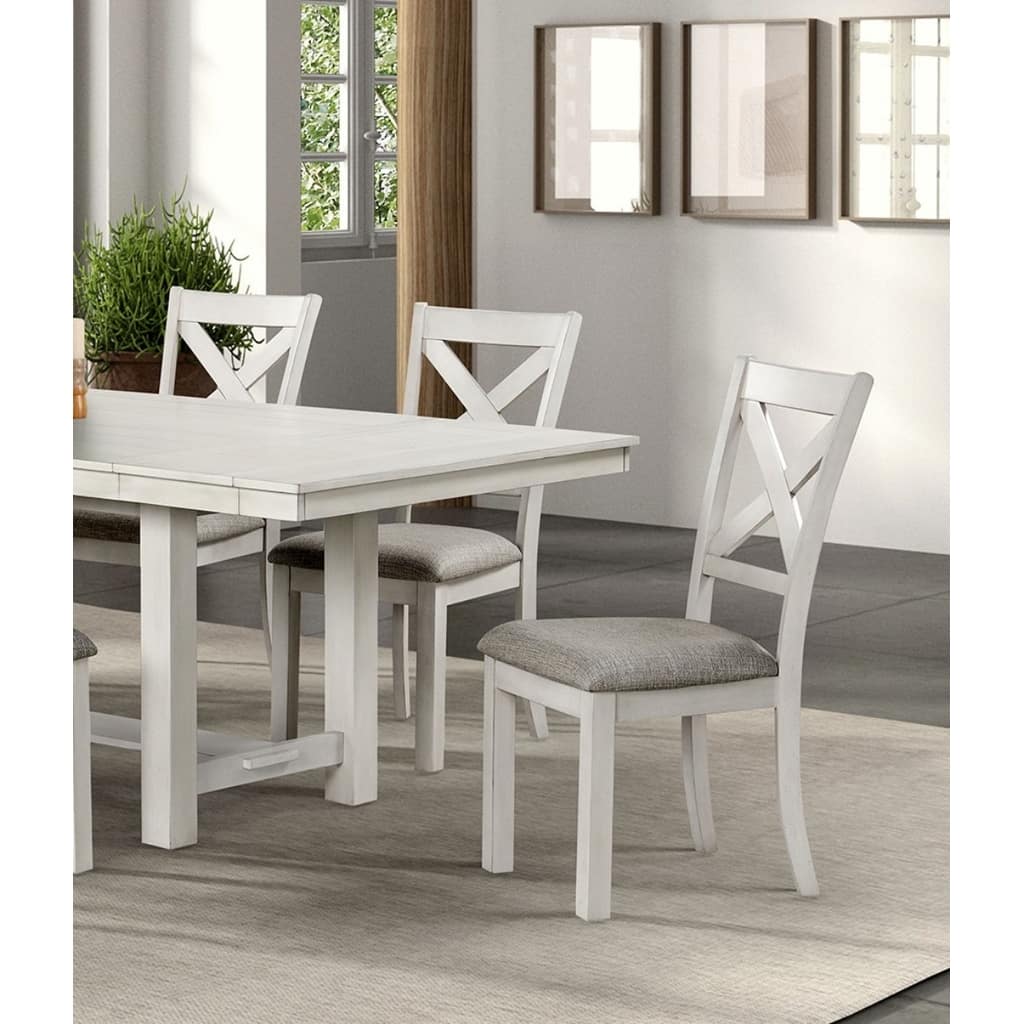 Rustic White Oak Farmhouse 2pcs Dining Chairs Cross Back Wooden Cushion Seat Kitchen Dining Room Furniture