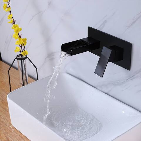 Wall Mount Bathroom Sink Faucet Waterfall Modern Matte Black Bathroom Basin Vanity Faucets Single Handle Taps With Valve